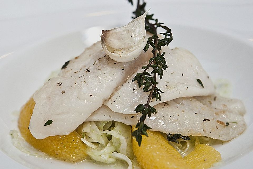 Pangasius auf Fenchelsalat in Orangenvinaigrette