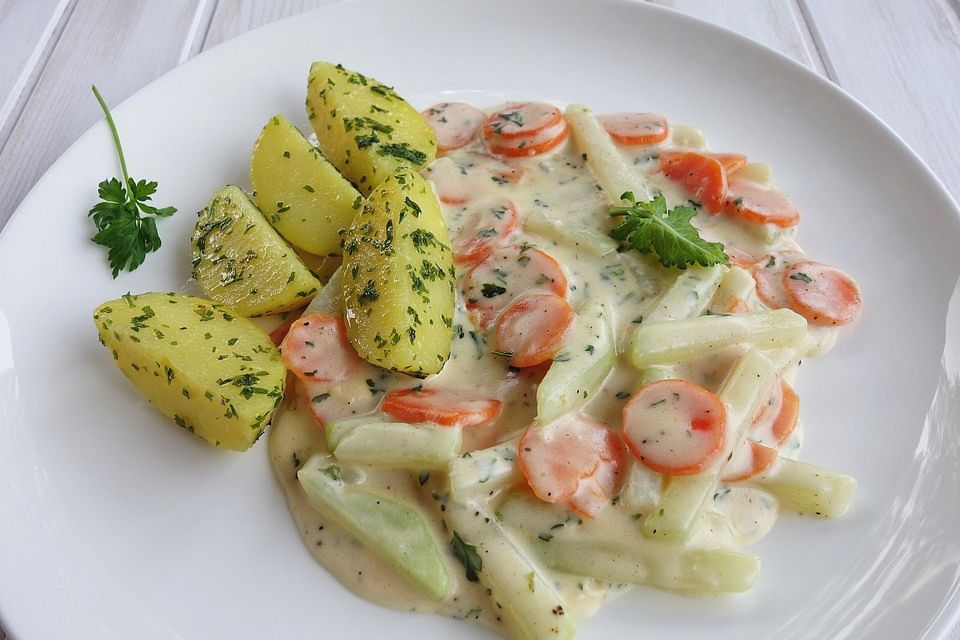 Wurzel - Kohlrabigemüse in einer Petersiliensauce