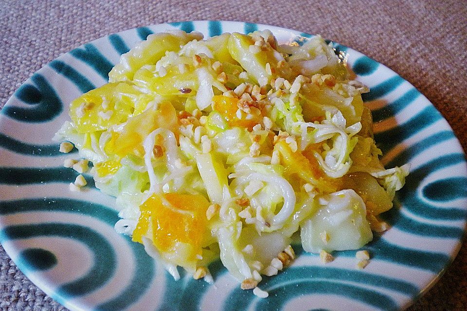 Kartoffelsalat mit Krautsalat und Orangen + Birnen