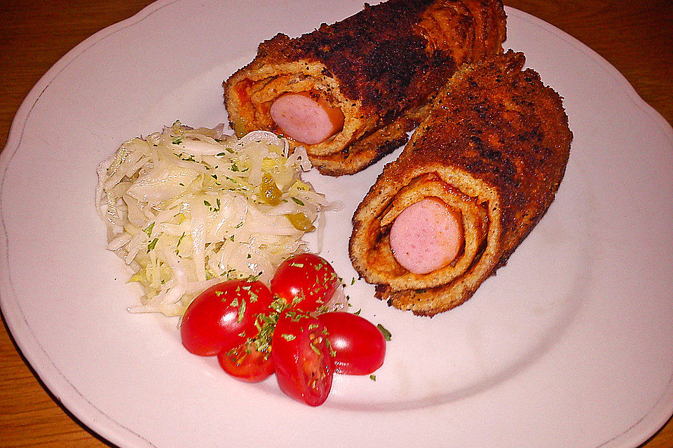 Bockwurst im würzigen Pfannkuchenteig all´italiamann