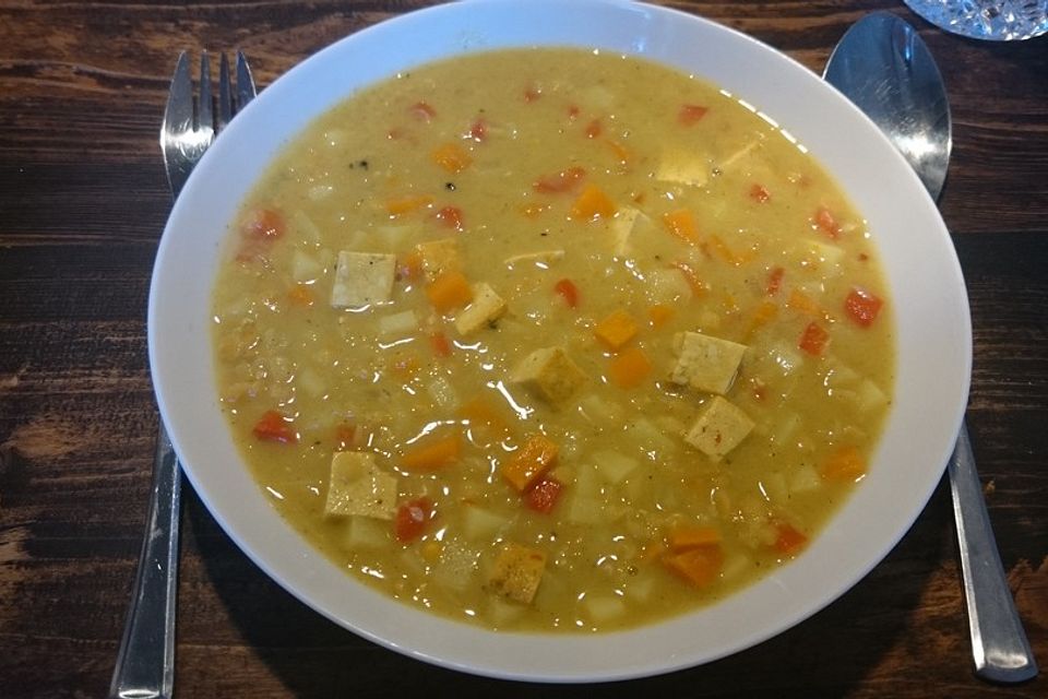 Curry - Kokos - Suppe mit Tofu