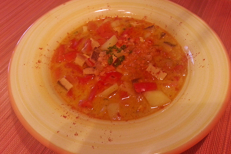 Curry - Kokos - Suppe mit Tofu