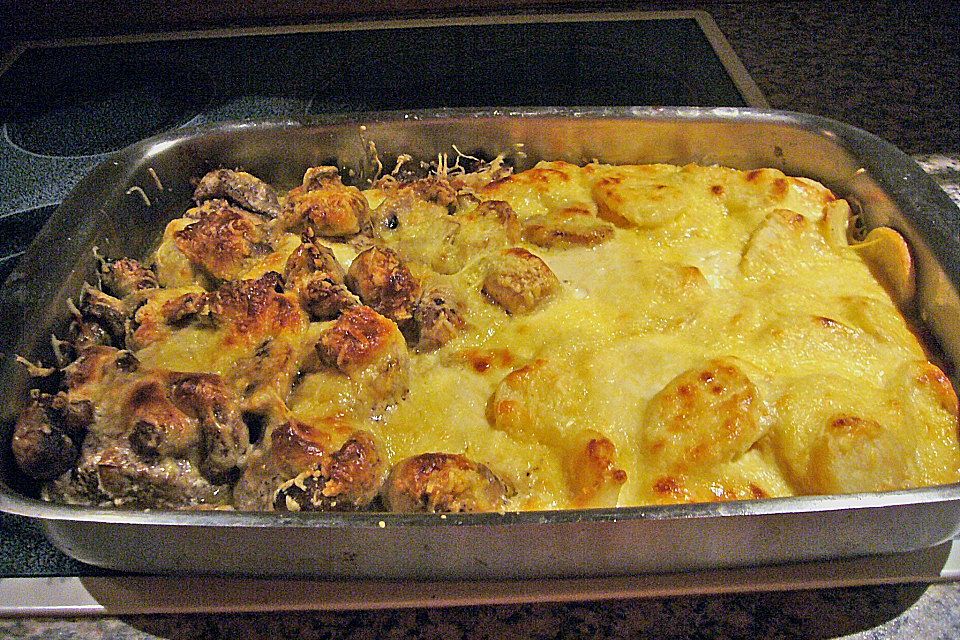 Filetgratin mit Champignons und Kartoffelscheiben