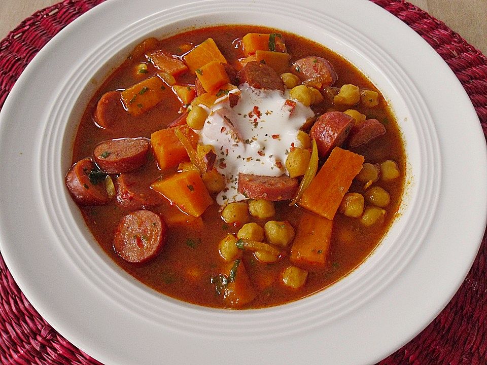 Kichererbsensuppe mit Süßkartoffeln und Paprikawurst von hershel| Chefkoch