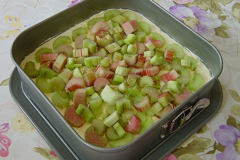 Rhabarberkuchen mit Quarkcreme und Streuseln