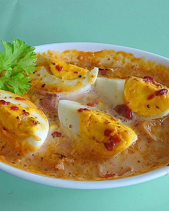 Curry - Eier mit Schinken