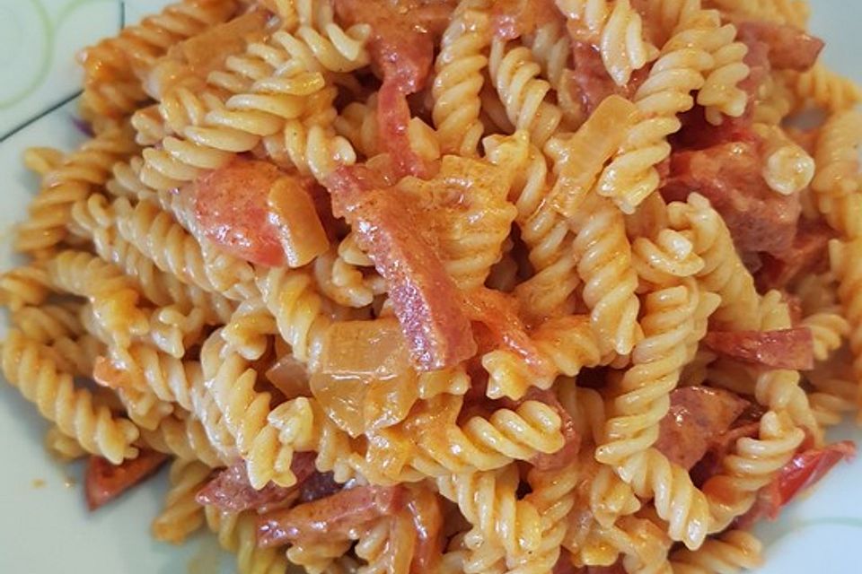 Pasta mit Chorizo - Zwiebel - Sauce