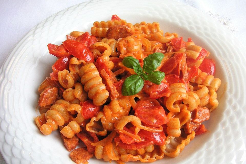 Pasta mit Chorizo - Zwiebel - Sauce