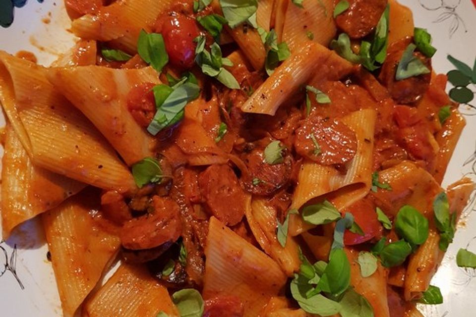 Pasta mit Chorizo - Zwiebel - Sauce