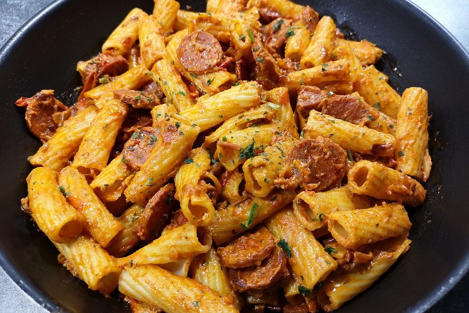 Pasta mit Chorizo - Zwiebel - Sauce