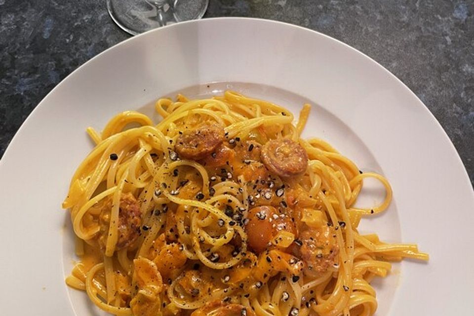 Pasta mit Chorizo - Zwiebel - Sauce