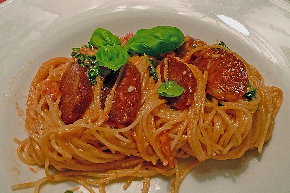 Pasta mit Chorizo - Zwiebel - Sauce