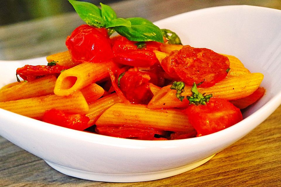 Pasta mit Chorizo - Zwiebel - Sauce