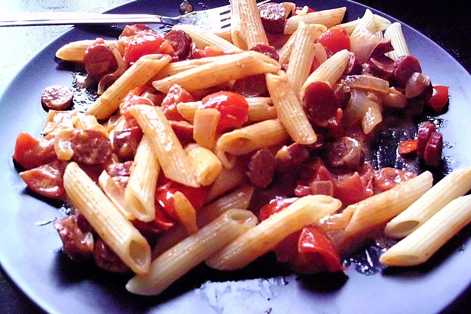 Pasta mit Chorizo - Zwiebel - Sauce