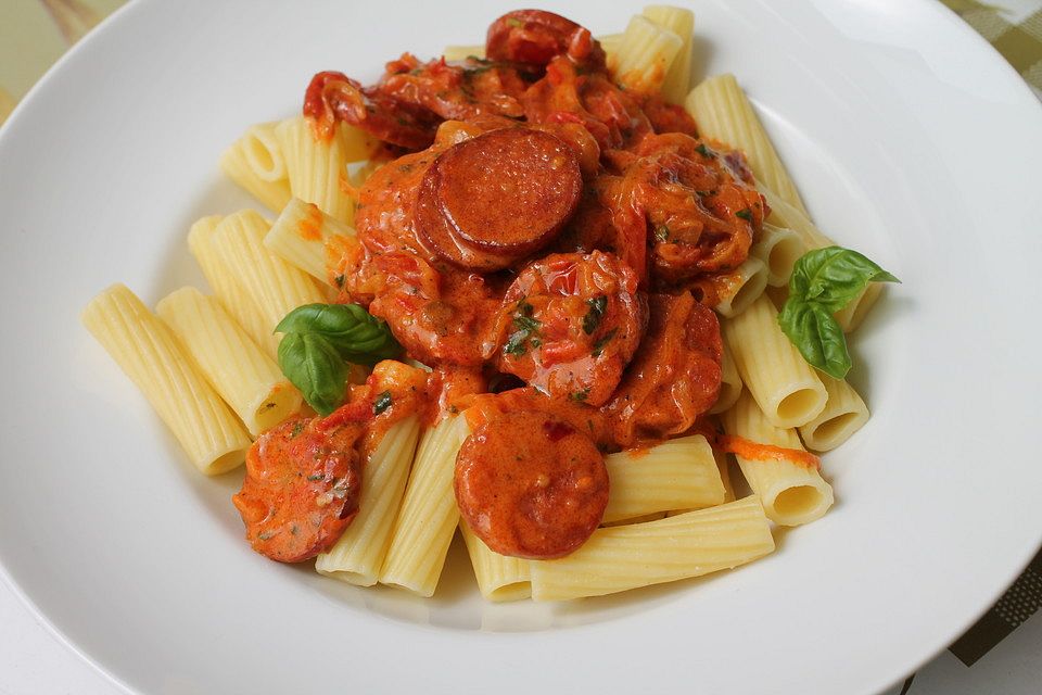 Pasta mit Chorizo - Zwiebel - Sauce