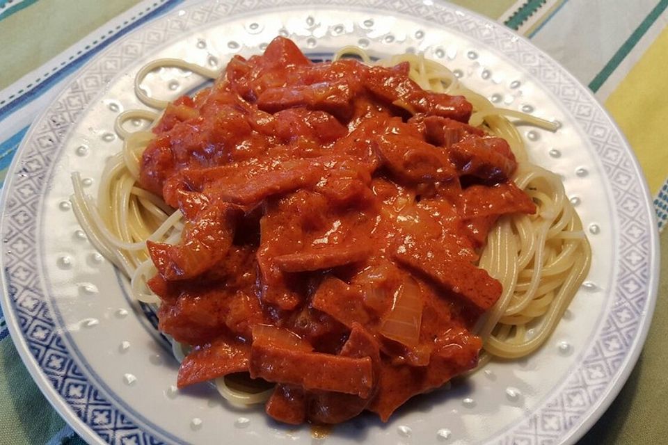 Pasta mit Chorizo - Zwiebel - Sauce