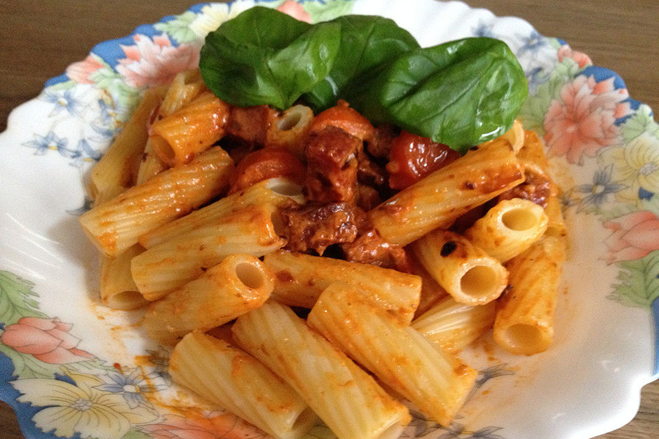 Pasta mit Chorizo - Zwiebel - Sauce