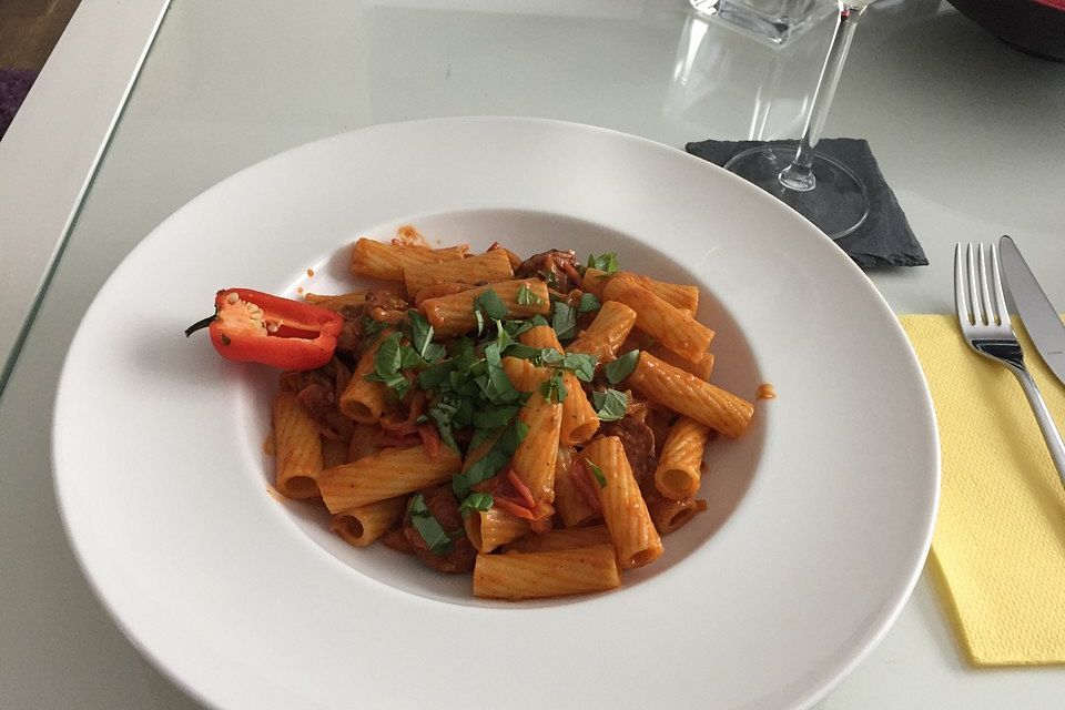 Pasta mit Chorizo - Zwiebel - Sauce