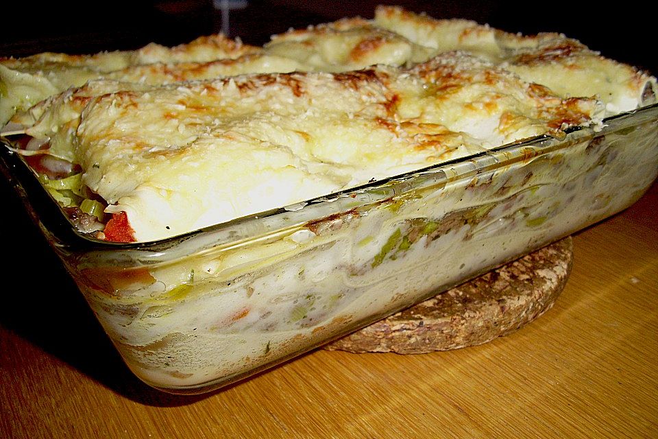 Tomaten - Lauch - Lasagne mit Hackfleisch