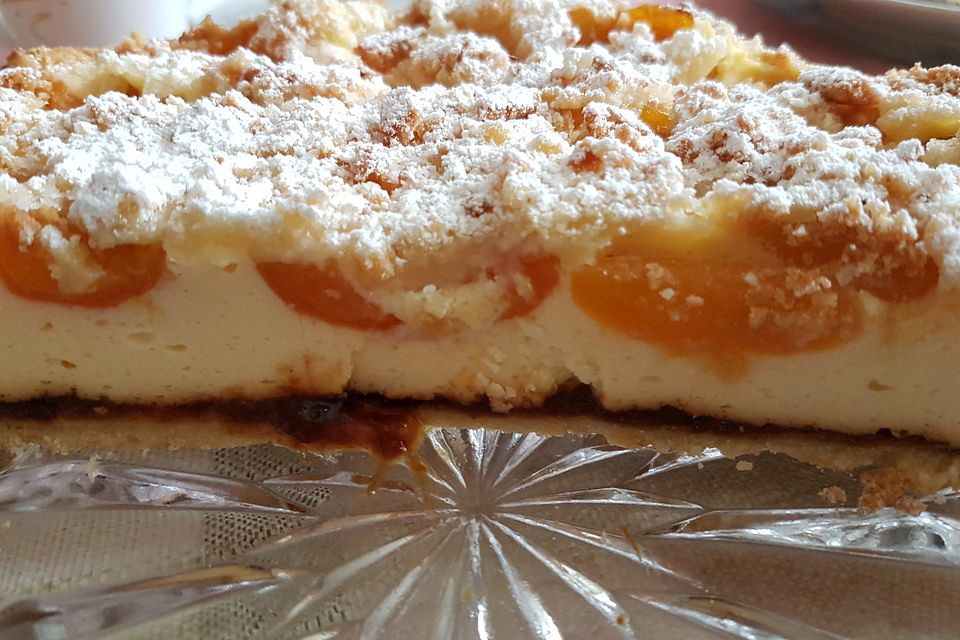 Saftiger Käsekuchen mit Aprikosen und Streuseln