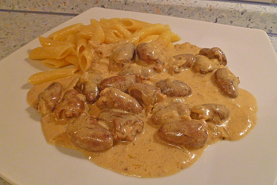 Hühnerherzen in Dijonsauce