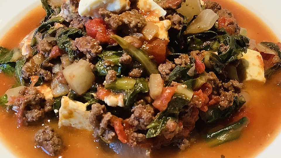Hackfleischpfanne mit Mangold und Feta-Käse von Dinifee