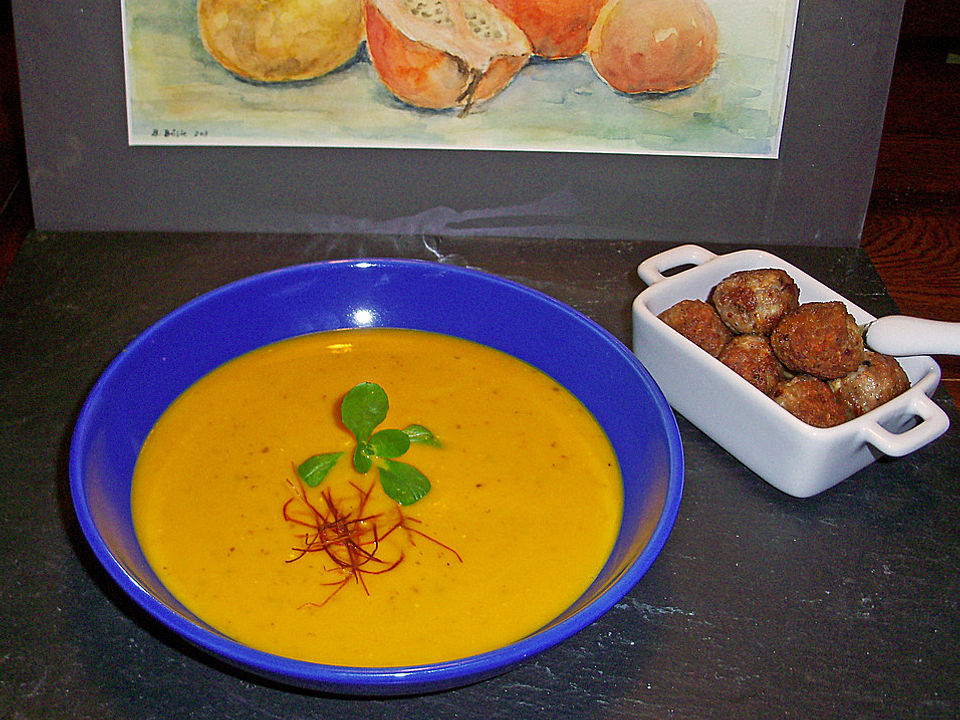 Kürbis - Mango - Suppe mit Chili - Hackbällchen von McMoe| Chefkoch