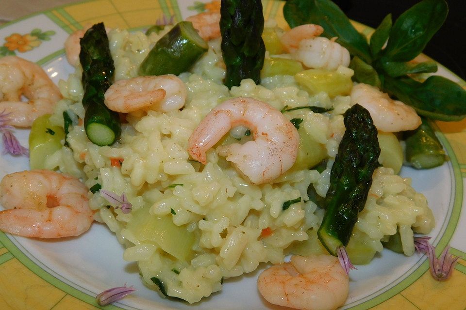 Prosecco - Risotto mit Scampi und grünem Spargel