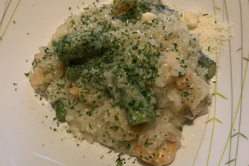 Prosecco - Risotto mit Scampi und grünem Spargel