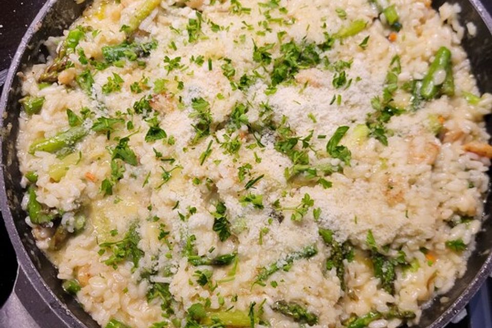 Prosecco - Risotto mit Scampi und grünem Spargel