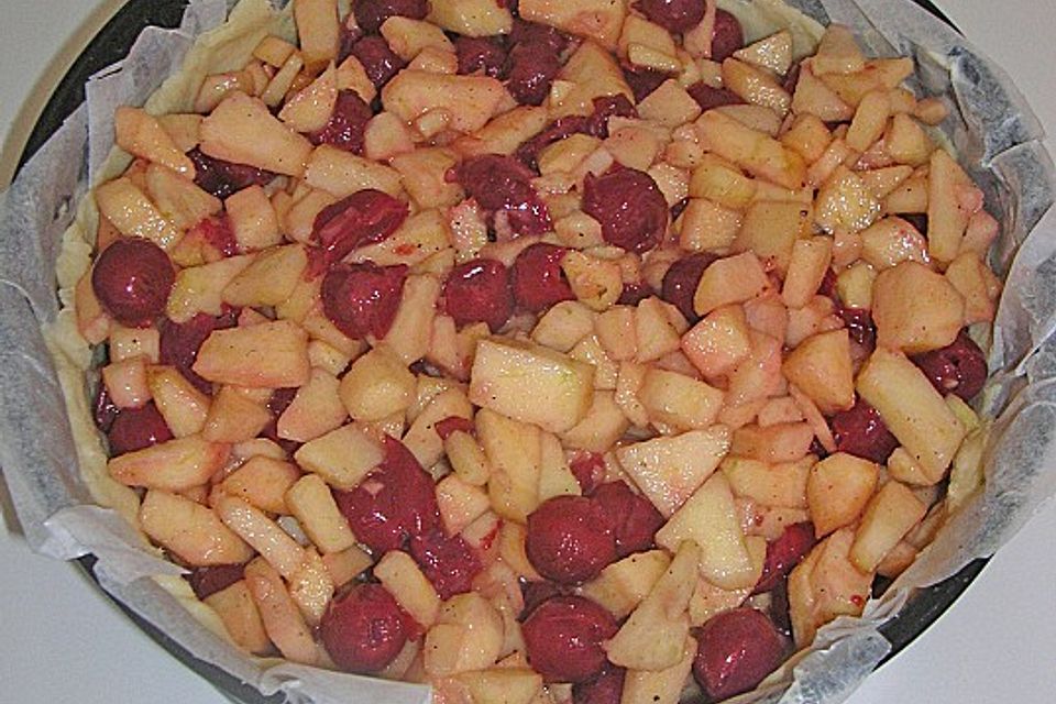 Apple Cherry Pie with Coconut Almond Crumb Topping