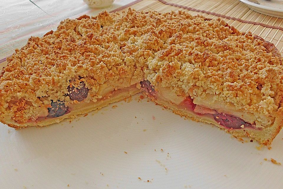 Apple Cherry Pie with Coconut Almond Crumb Topping