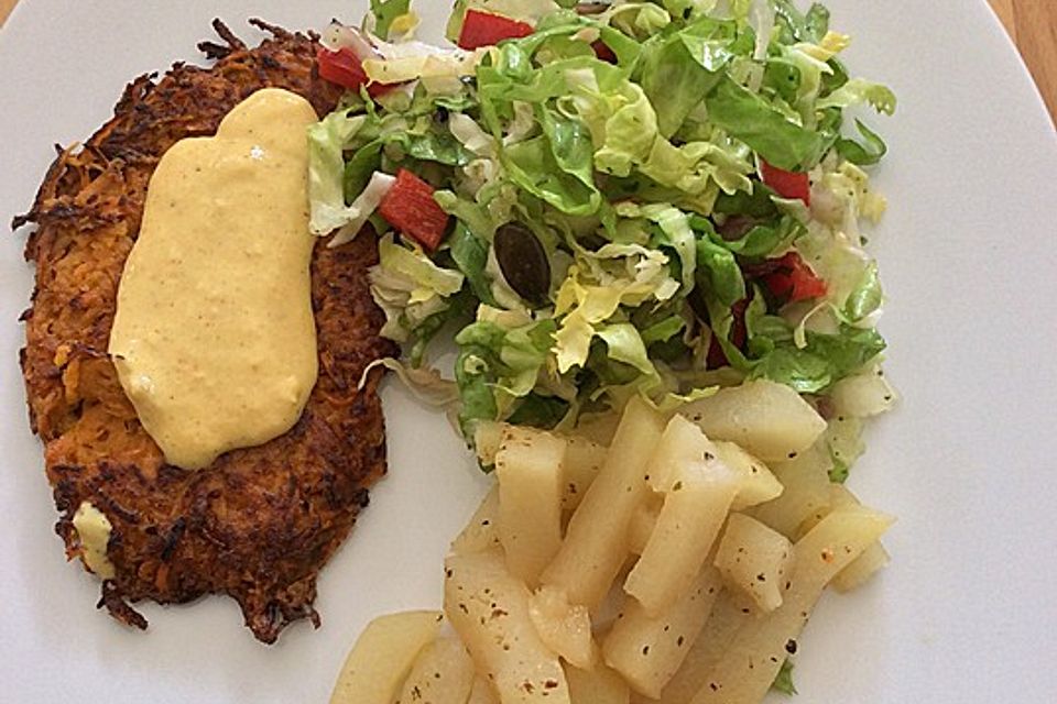 Vegetarische Süßkartoffelpuffer mit Mango-Senf-Creme