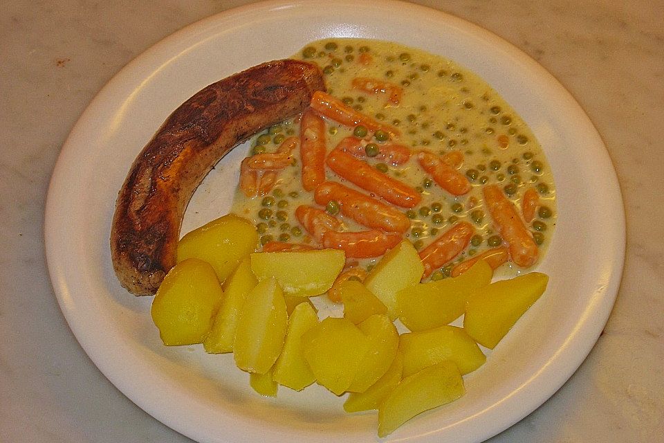 Zitronensauce mit Erbsen und Möhren