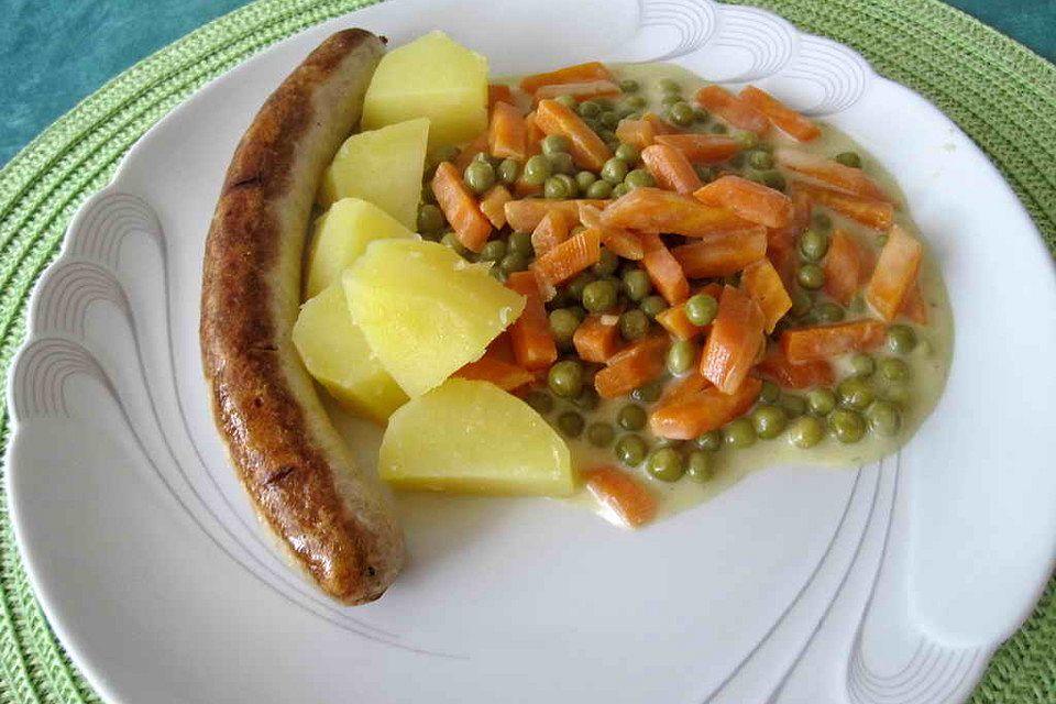 Zitronensauce mit Erbsen und Möhren