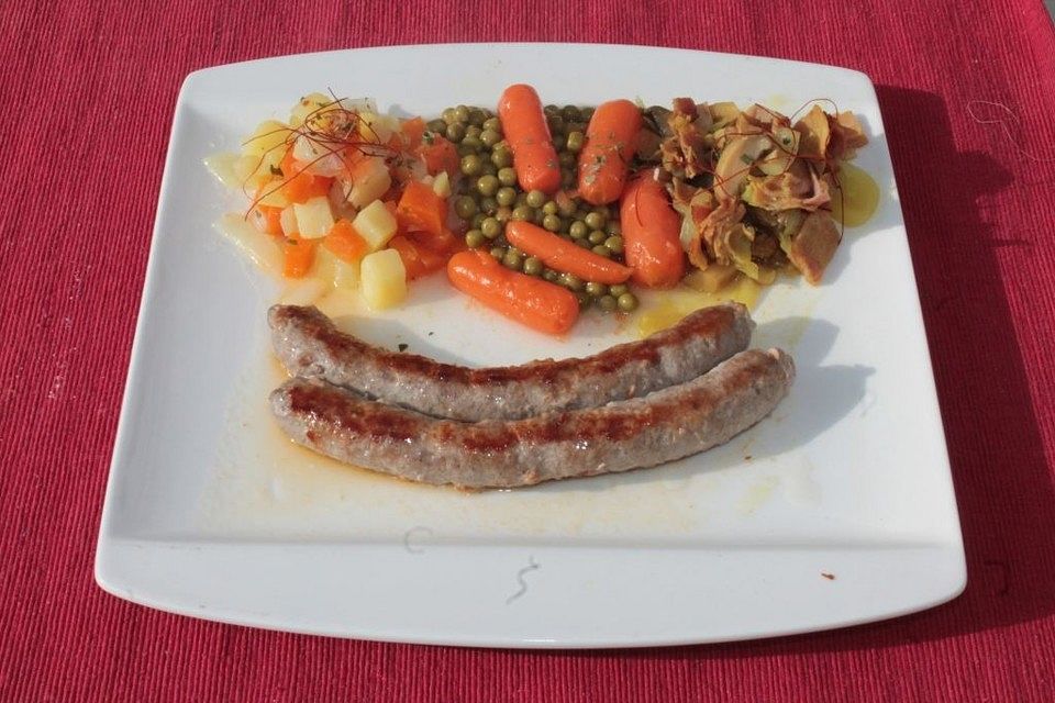 Zitronensauce mit Erbsen und Möhren