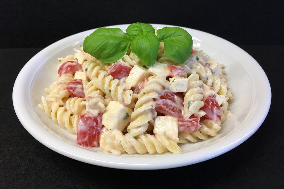 Nudelsalat mit Tomaten und Mozzarella