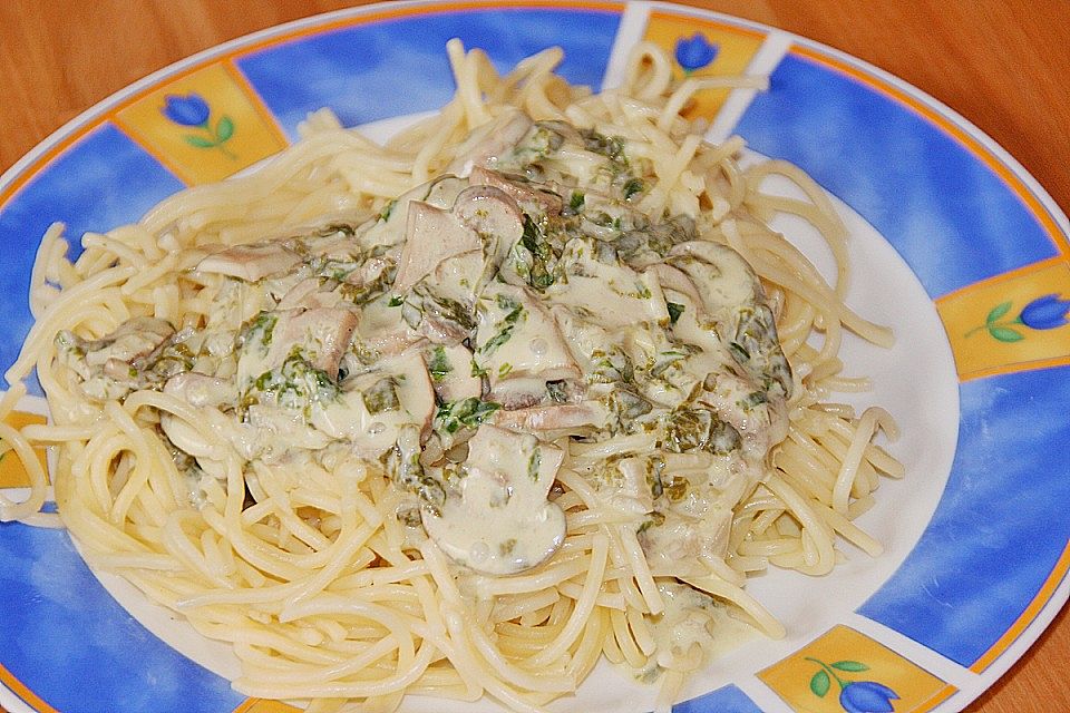 Bärlauch - Spaghetti mit Champignons