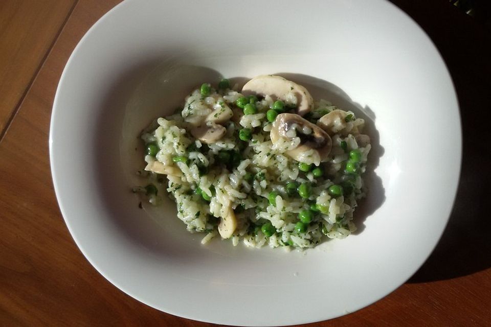 Pilzrisotto mit Erbsen