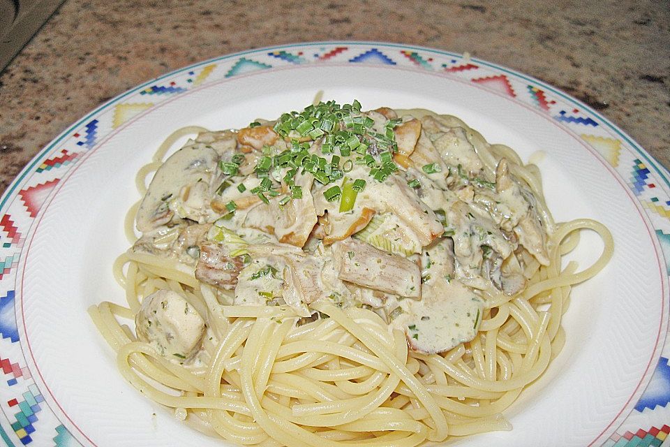 Spaghetti mit Steinpilz-Champignon-Sahnesauce