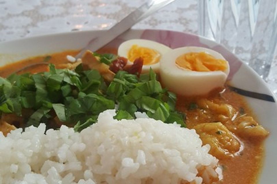 Pikante Thai-Suppe mit Kokos und Hühnchen