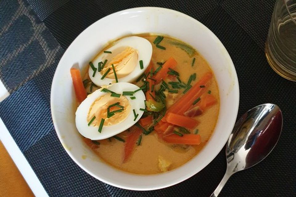 Pikante Thai-Suppe mit Kokos und Hühnchen