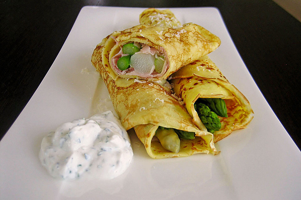 Spargel mit Kochschinken im Parmesan - Pfannkuchen