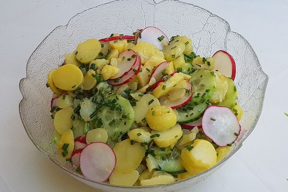 Kartoffelsalat mit Radieschen und Sprossen