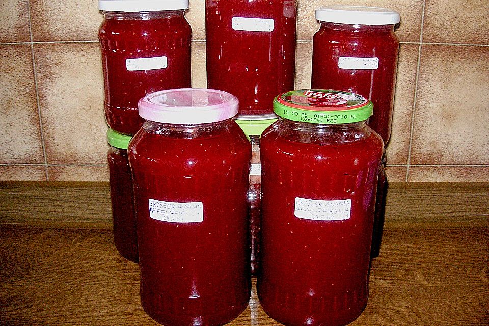 Erdbeer - Ananas - Apfel - Pfirsich - Marmelade