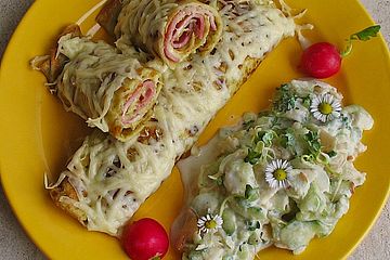 Überbackene Schinken-Käse-Crepes