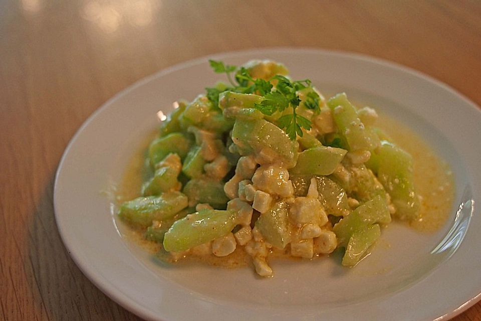 Gurkensalat mit Schafskäse und Knoblauch