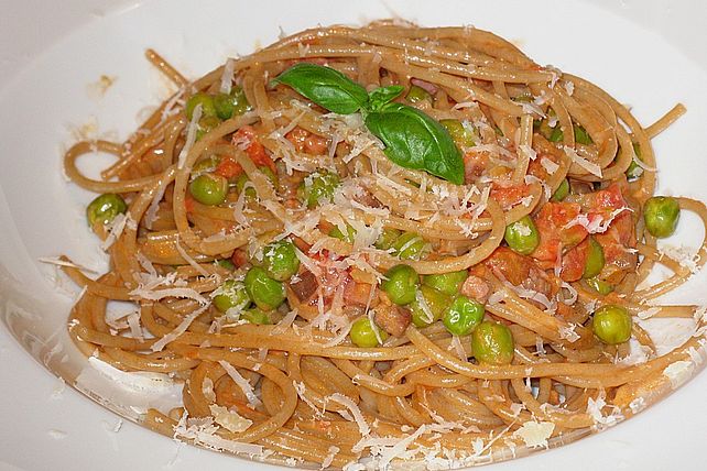 Spaghetti mit Erbsen - Speck - Sauce von brigschi| Chefkoch