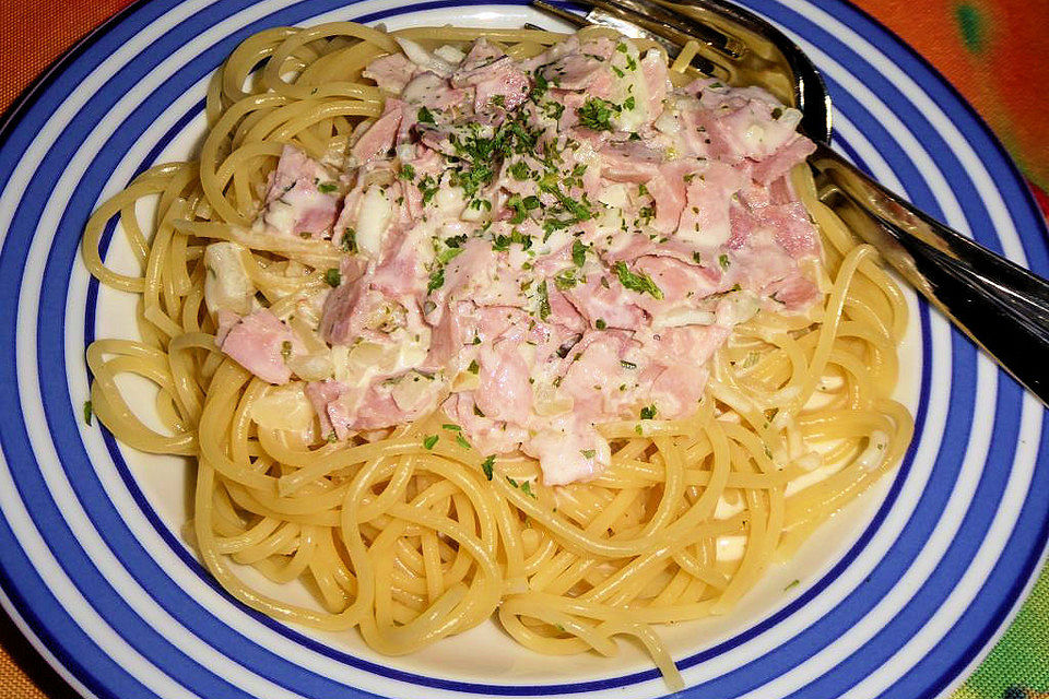 Spaghetti mit Schinken - Sahne - Sauce Spaghetti mit Schinken - Sahne - Sauce