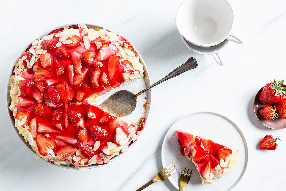 Erdbeerkuchen mit Vanillepudding